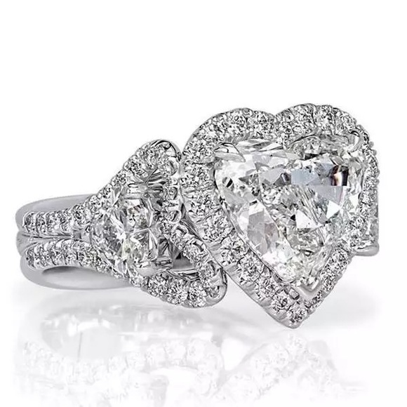 New 925 Luxury Sweet Heart Diamond Bridal Ring - Picture 3 of 5